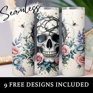 Skull Roses Hearts Tumbler Wrap, Gothic Skull 20 oz Skinny Straight Sublimation Tumbler Design, Spooky Skeleton PNG Digital Download
