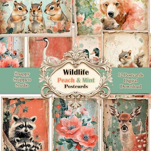 Wildlife Postcards Printable, Nature Art Prints, Digital Download, Vintage Wildlife Cards, Eco-Friendly Decor