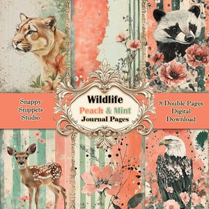 Wildlife Junk Journal Pages, Printable Animal Collage, Nature Scrapbook Papers, Digital Crafting Supplies