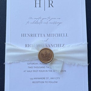 Faire part Carte invitation mariage élégante, moderne, sceau de cire, personnalisé, sur mesure