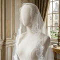 Cathedral Veil with Comb, Mantilla Cathedral Lace Veil Ivory, Floral Spanish Eyelash Lace Veil, Scalloped Chantilly Cathedral Veil