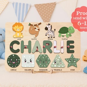 Personalized Wooden Name Puzzle – Animal Design Puzzle for Baby Boys, Unique 1st Birthday Montessori Gift for Toddlers, Learning Toy