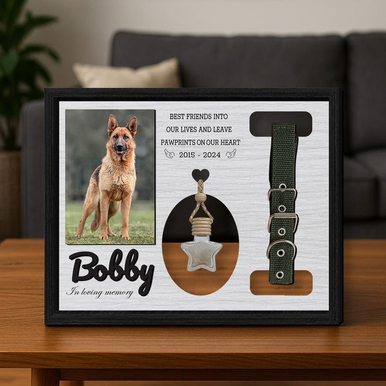 Personalized Pet Memorial Frame With Collar Holder and Fur Keepsake Jar ...