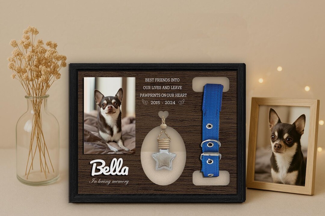 Personalized Pet Memorial Frame With Collar Holder and Fur Keepsake Jar ...