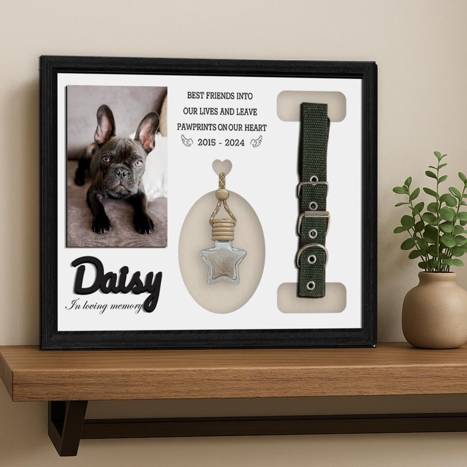 Personalized Pet Memorial Frame With Collar Holder and Fur Keepsake Jar ...