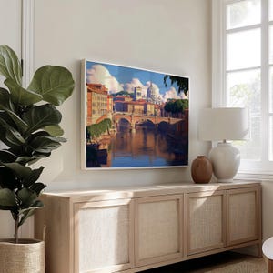 Paesaggio urbano di Roma: carta semi-lucida, poster con cornice in legno, arte murale, decorazione, skyline della città, stile Pixar 3D, punti di riferimento, monumenti, Italia