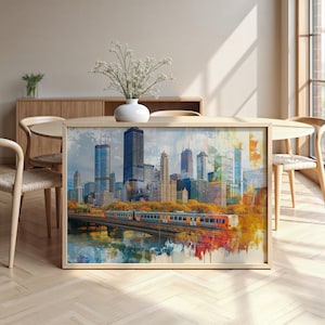 Paesaggio urbano di Chicago: carta opaca, poster con cornice in legno,