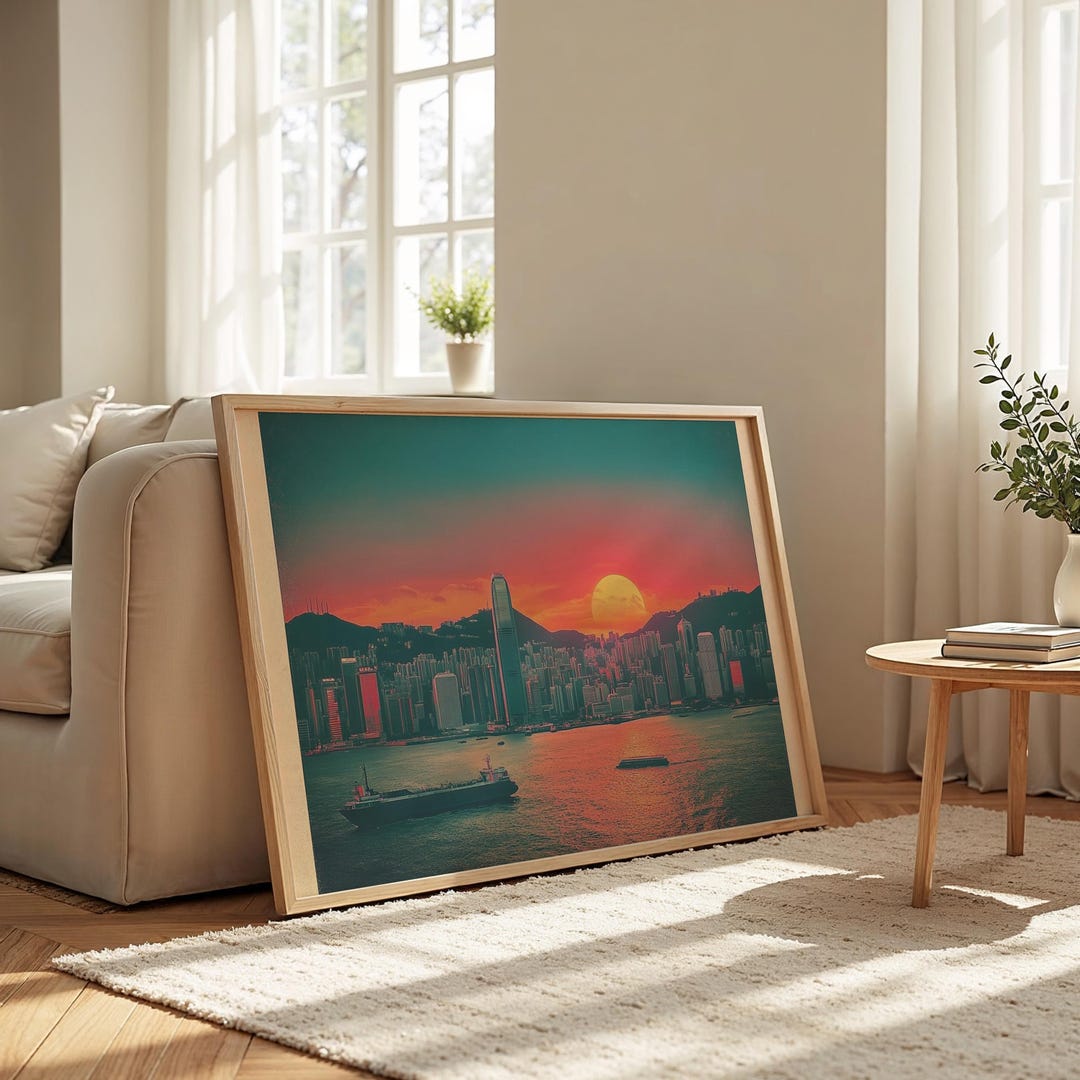 Hong Kong Cityscape: Matte Paper, Wooden Framed Poster, Vintage Travel ...