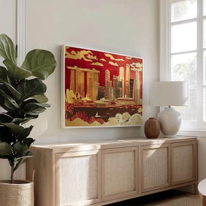 Singapore Cityscape: Matte Paper, Wooden Framed Poster, Gilded, Wall Art, Decor, City Skyline, Landmarks, Monuments
