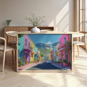 Paesaggio urbano di Città del Capo: carta semi-lucida, poster con cornice in legno, arte murale, decorazione, skyline della città, stile Pixar