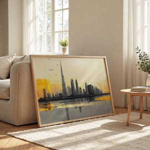 Paesaggio urbano di Dubai: carta semi-lucida, poster con cornice in legno, arte murale, decorazione, skyline della città