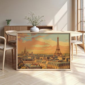 Paris Cityscape: Matte Paper, Wooden Framed Poster, Wall Art, Decor, City Skyline, Vintage Watercolour, Landmarks, Monuments, France