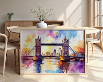 Tower Bridge Watercolour Framed Poster - Luxurious Design, Ready to Hang Art