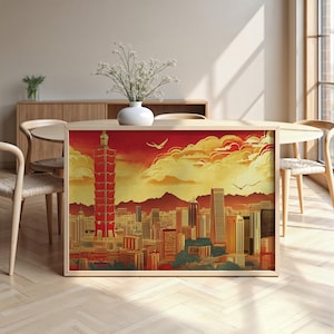 Taipei Cityscape: Matte Paper, Wooden Framed Poster, Gilded, Wall Art, Decor, City Skyline, Landmarks, Monuments