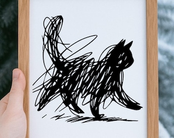 Abstract Scribble Cat SVG PNG, Minimal Line Art Cat Sketch, Modern Black Cat Drawing, Artistic Pet Illustration, Digital Download, cat Lover