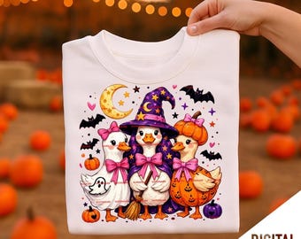 Halloween Duck Trio PNG, Witch Ducks Shirt Design, Cute Fall Duck Family, Spooky Autumn Birds, Halloween Sublimation Art, Kids png, Matching