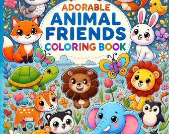 Libro para colorear de animales, lindos dibujos de vida salvaje, libro de actividades para niños, divertidos pares de animales, páginas para colorear imprimibles, animales del bosque y de la granja