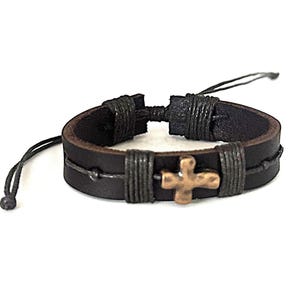 Adjustable Leather Cross Bracelet, Mens Leather Bracelet, Confirmation Gifts for Boys, Wedding Bracelet for Groom, Gifts for Dad and Husband