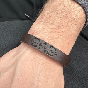 Custom Father&#39;s Day Gift, Personalized Leather Bracelet For Husband, Bracelet for Men, Engraved Kids Name Bracelet, Birthday Gift for Dad