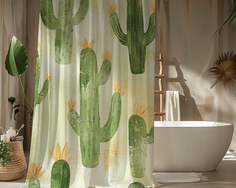 Boho Cactus Shower Curtain: Earthy Desert Vibes, Polyester Fabric