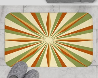 Retro Starburst Bath Mat: Sage Green Mid-Century Modern Bathroom Rug