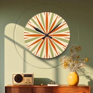MCM Starburst-wandklok – salie en terracotta retro decor, vintage geïnspireerde moderne klok uit het midden van de eeuw, gratis verzending in de VS