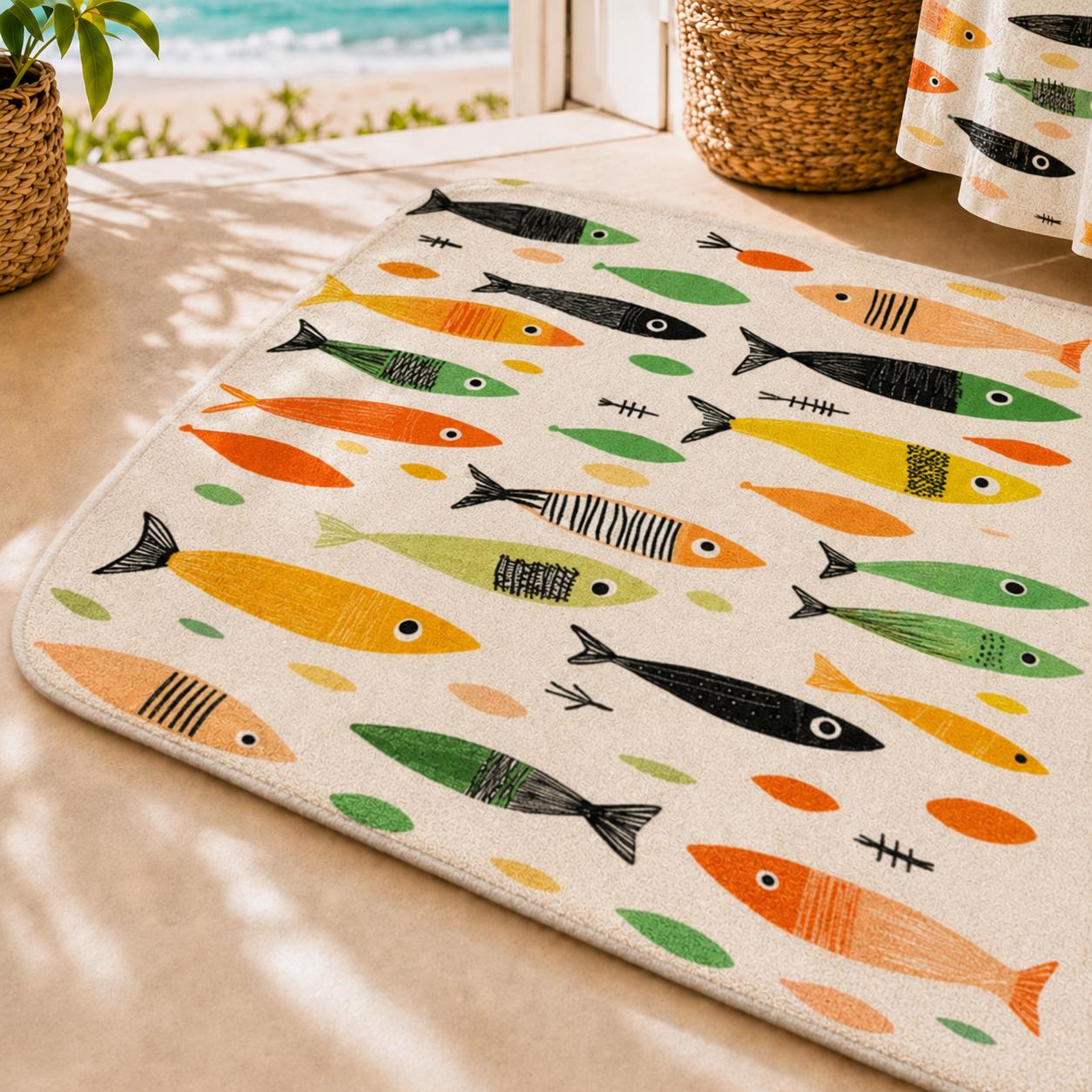 “Vintage 魚柄　ラグ　マット　カーペット Vintage 魚柄 ラグ マット カーペット ラグ/カーペット/マット VINTAGE