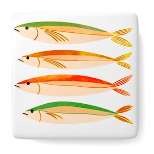 Colorful Fish Porcelain Magnet: Sea Life Kitchen Decor