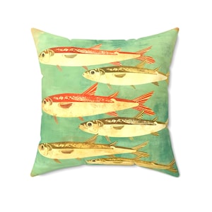 Fisherman Aesthetic Pillow | Vintage Fish Art Nautical Decor, Coastal Living Gift for Ocean Lovers, Beach House Accent