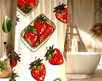 Strawberry Sardine Tin Shower Curtain: Quirky Indie Farmhouse Decor