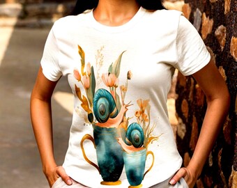 Cottagecore Snails T-Shirt: Metallic Gold Accents, Indie Style