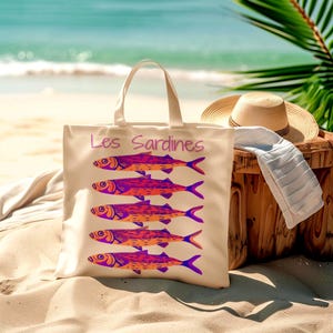 Sardine Cotton Canvas Tote Bag: Eco-Friendly Fisherman&#39;s Grocery Bag