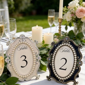 Opulent Crystal Table Numbers,Elegant Pearl Wedding Table Markers,Glamorous Reception Signage,Luxe Wedding Decor