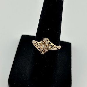 Vintage 10k Gold Diamond Ring .10ct – Filigree Cluster Setting – Real Gold Engagement Ring – Unique Gift for Her – Free Shipping USA