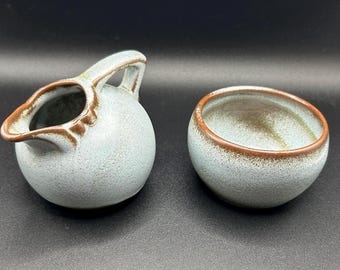 Vintage Frankoma Pottery Creamer & Sugar Set Prairie Green 504 553 Mid Century Rustic Glaze Terracotta Kitchen Decor MCM Serveware