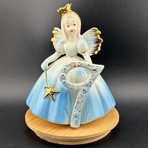 Vintage Josef Originals “Age 9” Birthday Angel Figurine – Blue Dress with Gold Accents Granddaughter Daughter Gift Ideas - Little Girl