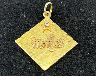 Vintage Mother’s Day  “Mother” Pendant Charm – Sterling Silver 925, Gold-Tone Textured Necklace w/ Star Gem - Unique Jewelry Gift