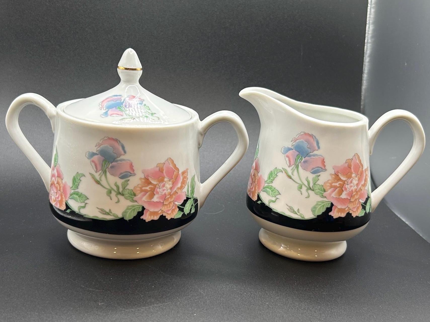 Whispering Blossom Creamer and Sugar Bowl Set Vintage Japanese China Magnolias and Orchids Breakfast Dishes Spring Table Settings Gift Idea