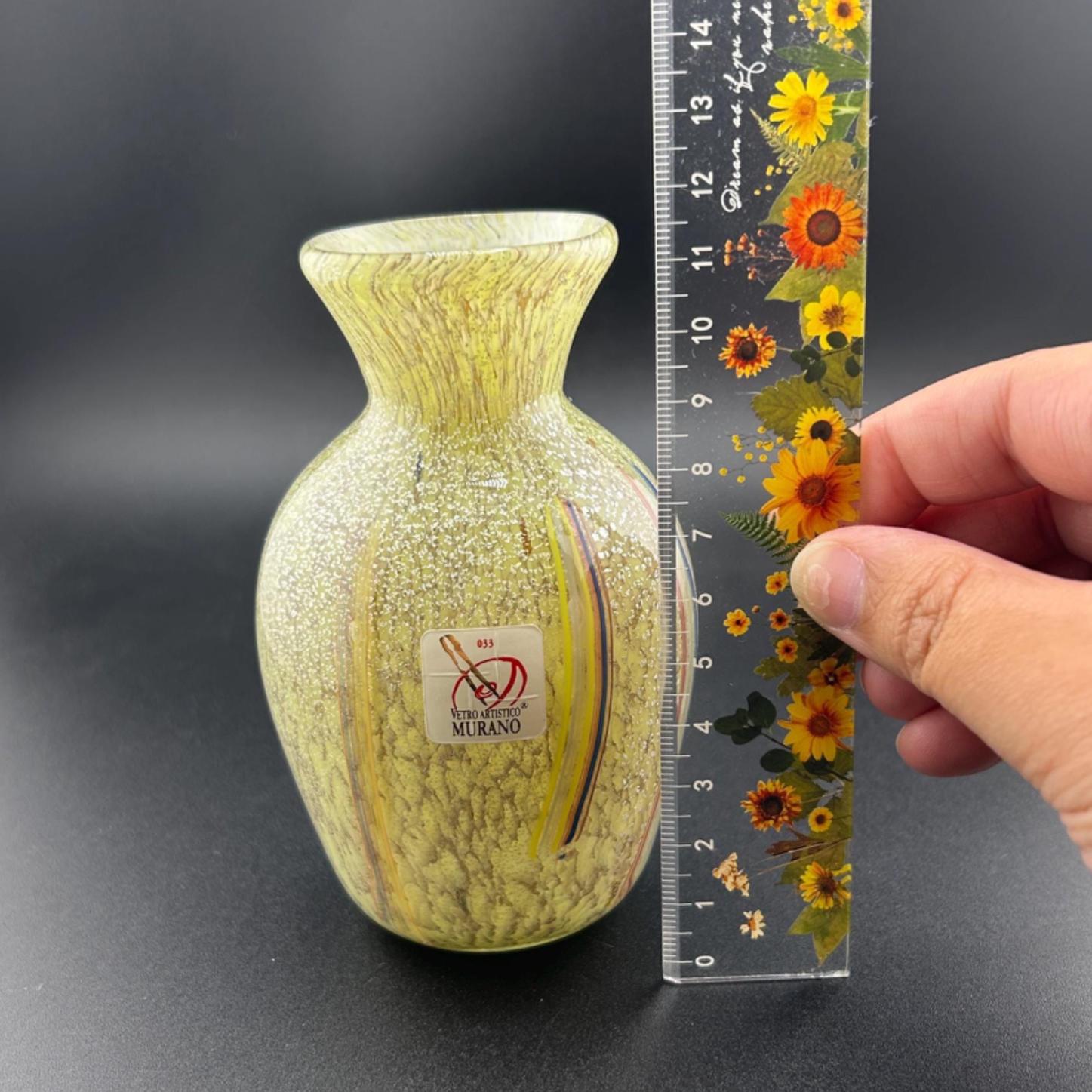 手吹きムラーノガラスの花瓶、シルバーアベンチュリン、レインボー