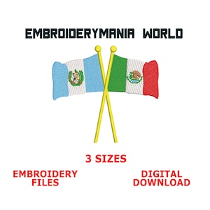 Crossed Flags Guatemala & Mexico Embroidery Design – Instant Download, Multiple Sizes and Formats