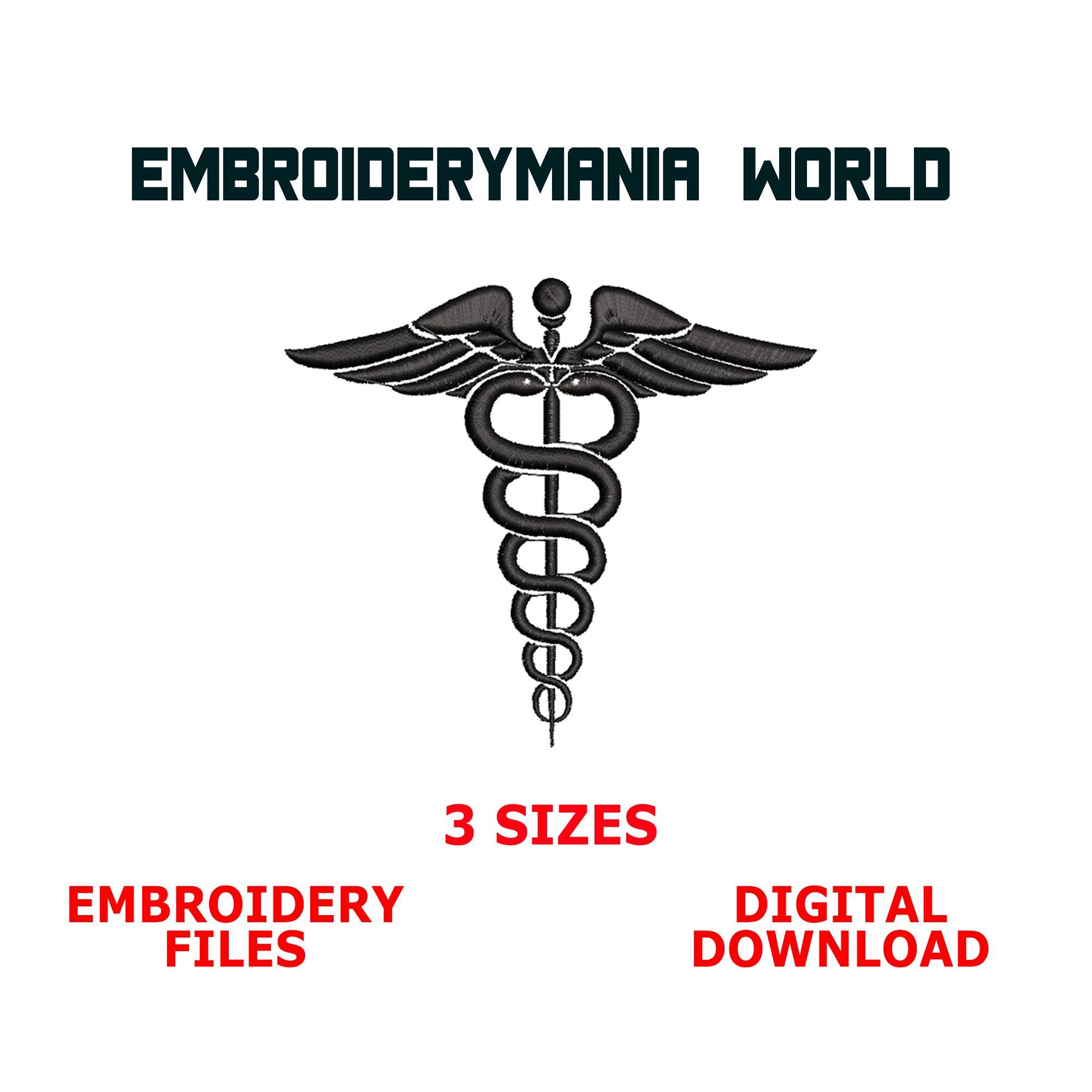 Medical Symbol  – Instant Download Embroidery Design | Caduceus| Doctor | Nurse | Healthcare Patch | Digital Files for Embroidery Machines