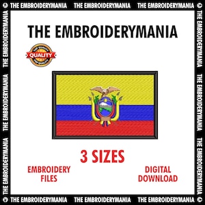 Ecuador Flag Embroidery Design – Digital Machine Embroidery File (3 Sizes, 5 Formats)