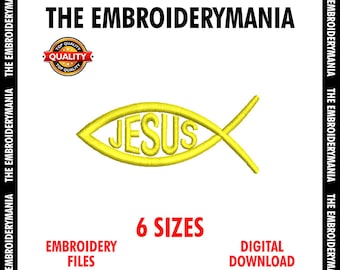 Jesus Fish Embroidery Design – Christian Ichthys Symbol | Digital Machine Embroidery File (6 Sizes, 5 Formats)