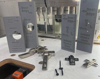 Gabaritos para dobradiças ocultas e placas de montagem | Compatível com o gabarito Salice para portas de armário | Guia de marcenaria faça você mesmo com medidores de profundidade de furo GRÁTIS