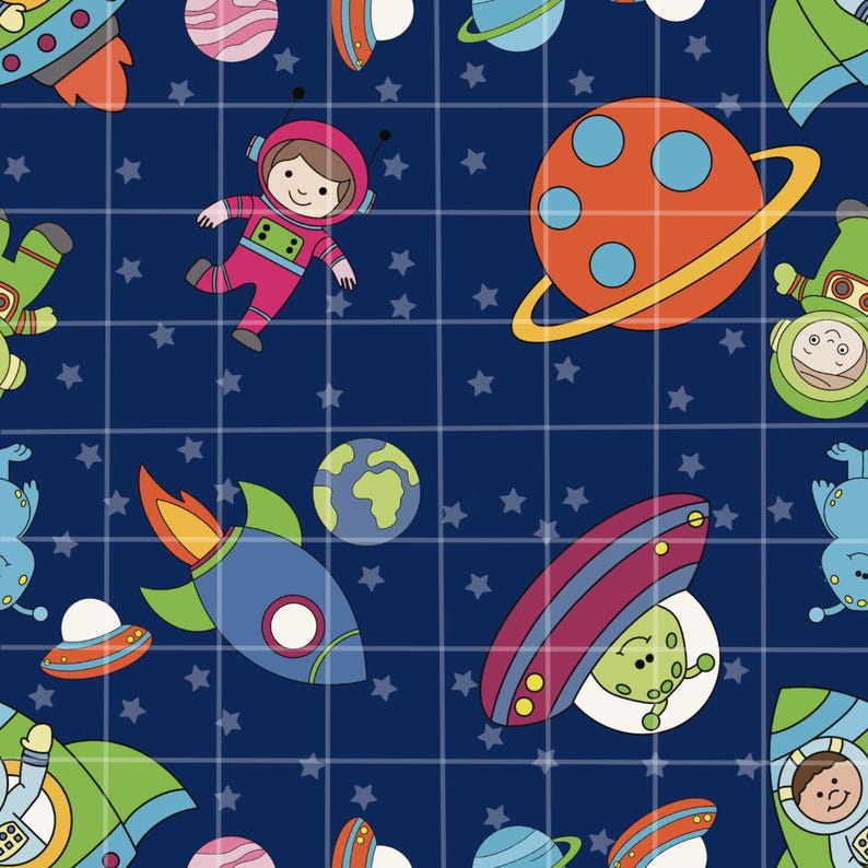 Outer Space Seamless Pattern Astronauts Planets Moons Rockets Stars ...