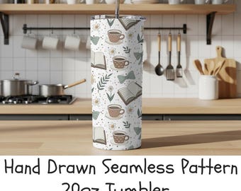 Book Lover 20 ozTumbler Wrap PNG | Coffee Books Daisy Bow 20oz Skinny Tumbler Sublimation | Cozy Reader Aesthetic Tumbler Design