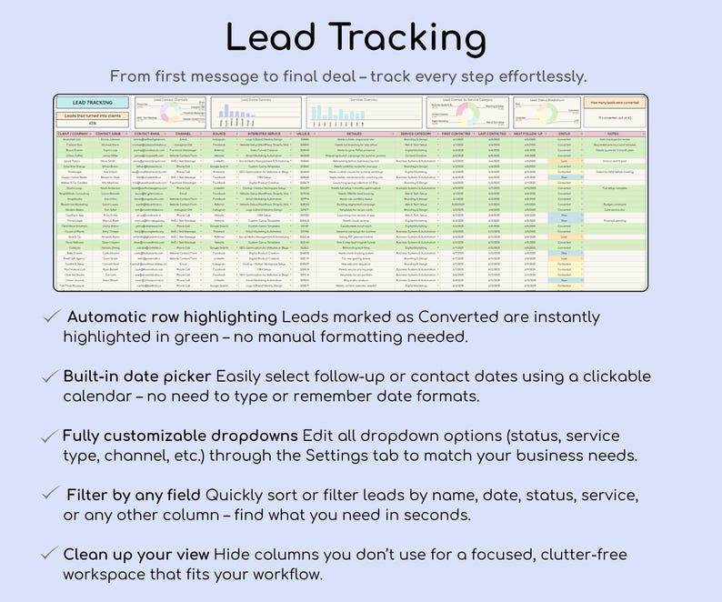 Google Sheets Lead Tracker, Small Business CRM (digital Download) Easy ...