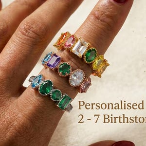 Familie Birthstone Ring für Mama, mehrere 2-7 Stone Mixed Form Ring, Oma Nana Geschenk, mit Smaragd, Rubin, Saphir