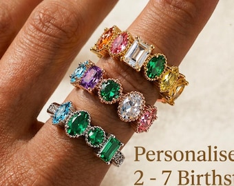 Anillo familiar con piedra natal para mamá, anillo personalizado de 2 a 7 piedras para madres, anillo con piedra natal de formas mixtas, regalo para abuela Nana