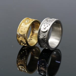 Sun Moon Star Matching Rings: 8mm Stainless Steel Engraved Couple Ring ,Personalized Anniversary Jewelry